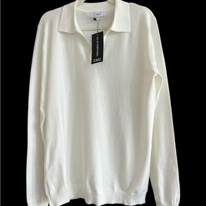 CALI White Long Sleeve Polo Sweater